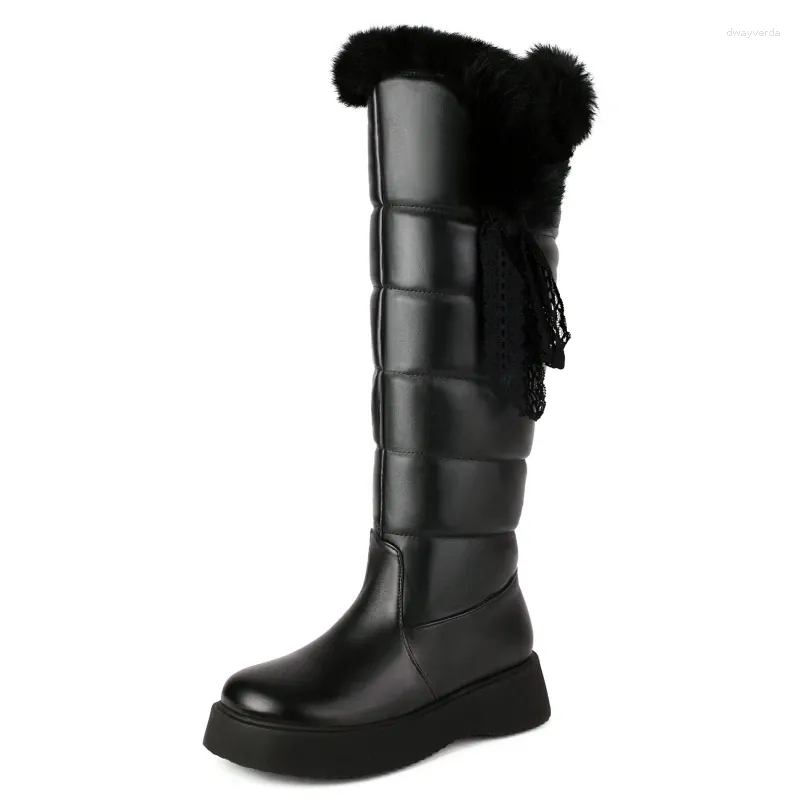 Boots Winter Shoes Fur Plush Snow Women White Black 2024 Fashion Casual Wedge Heels Knee High Boot Ladies Comfortable Waterproof