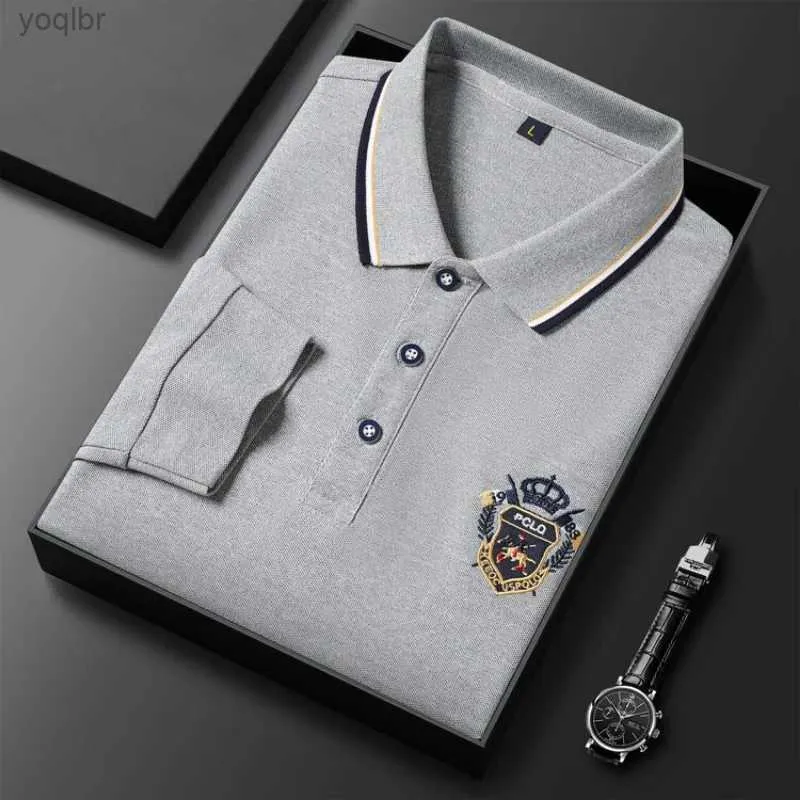 Men's Polos New mens long sleeved polo T-shirt fashionable casual embroidered version breathable mens polo shirtL2405