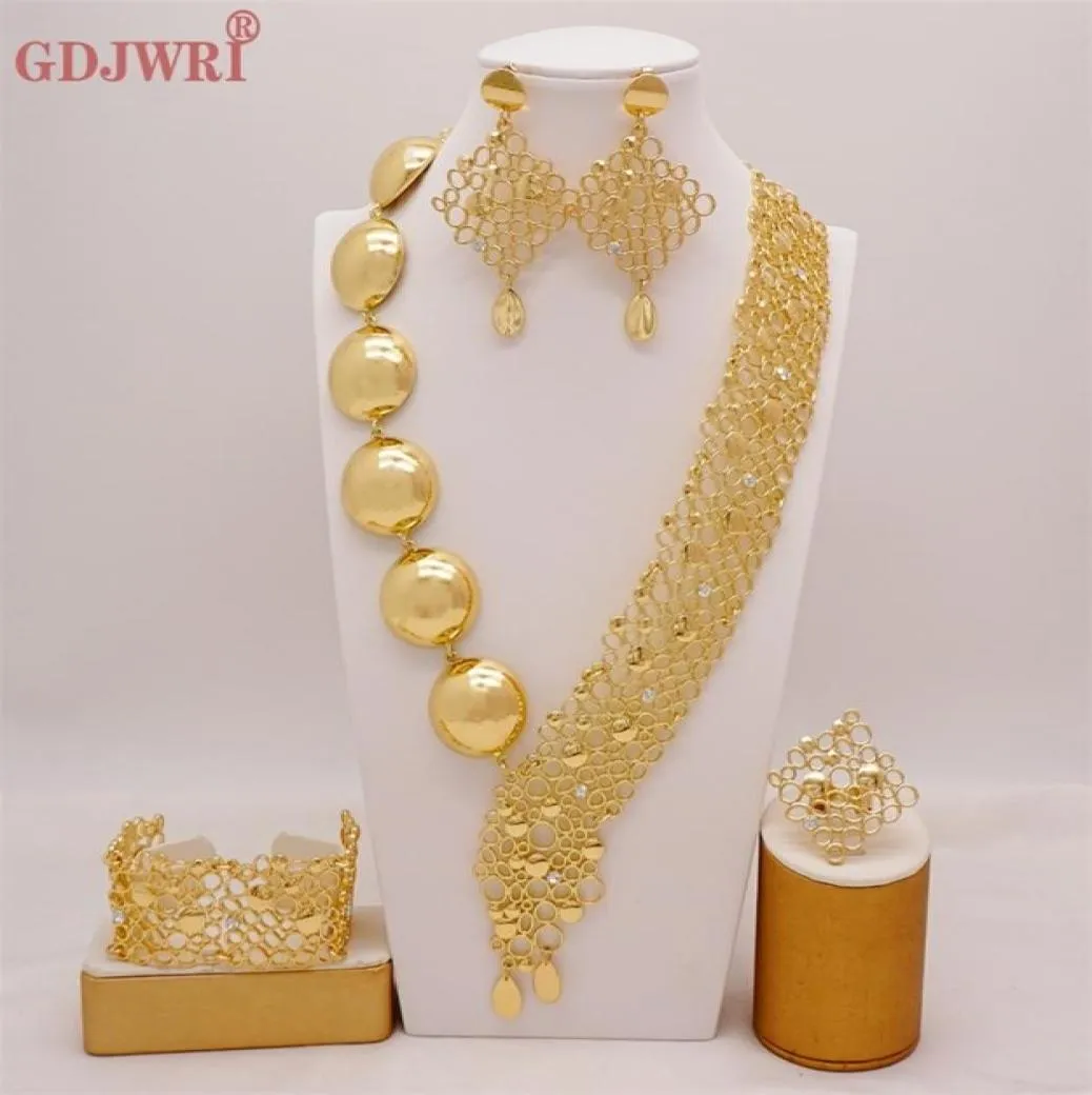 Dubai 24K Gold Plated Bridal smycken set halsband örhängen armband ringar gåvor bröllop kostym smycken set för kvinnor 2202244332930