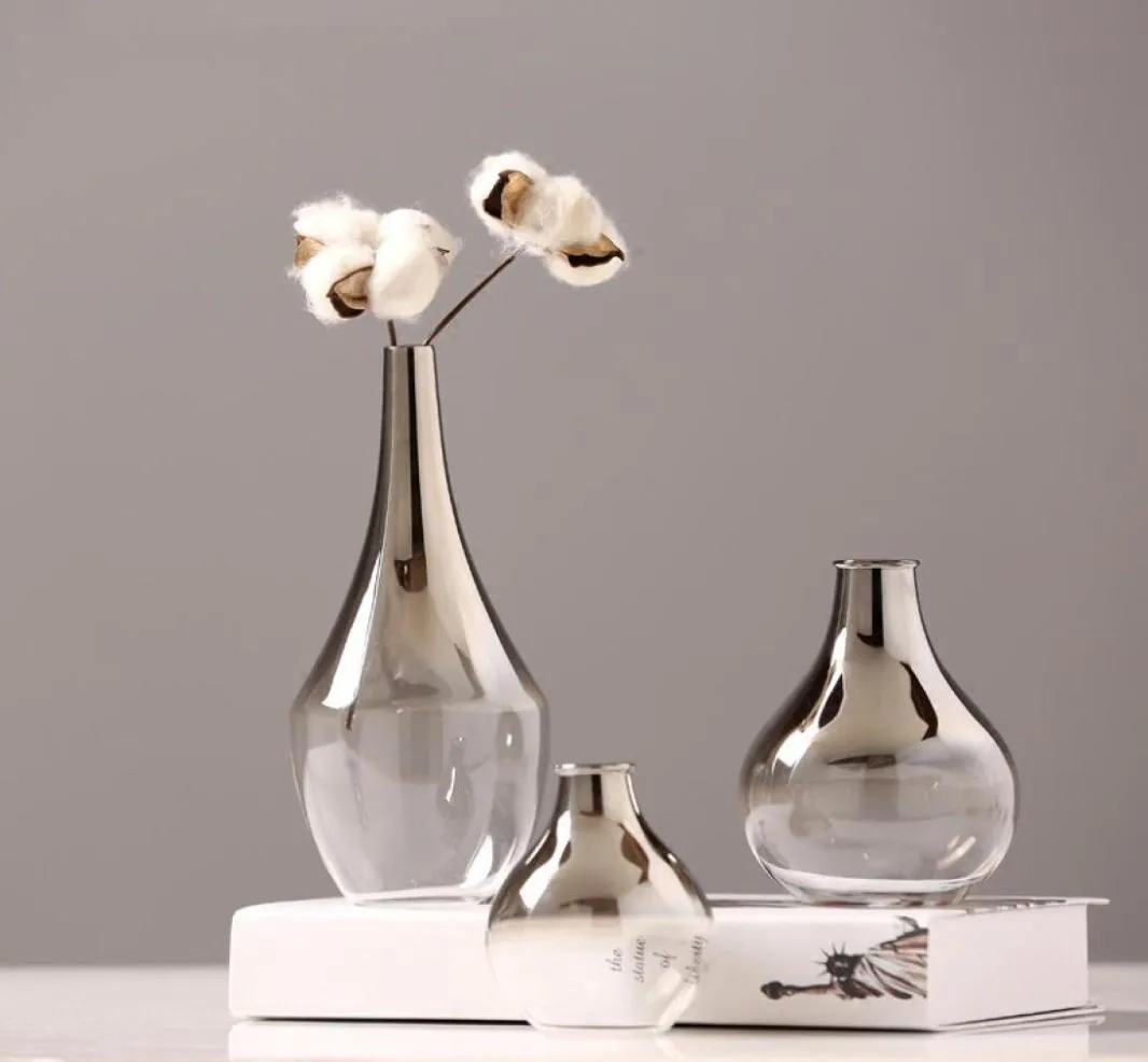 Nordic Glass Vase Creative Silver Gradient Dried Flower Vase Desktop Ornament Home Decoration roliga presenter Växter Krukor Möbler T25278721