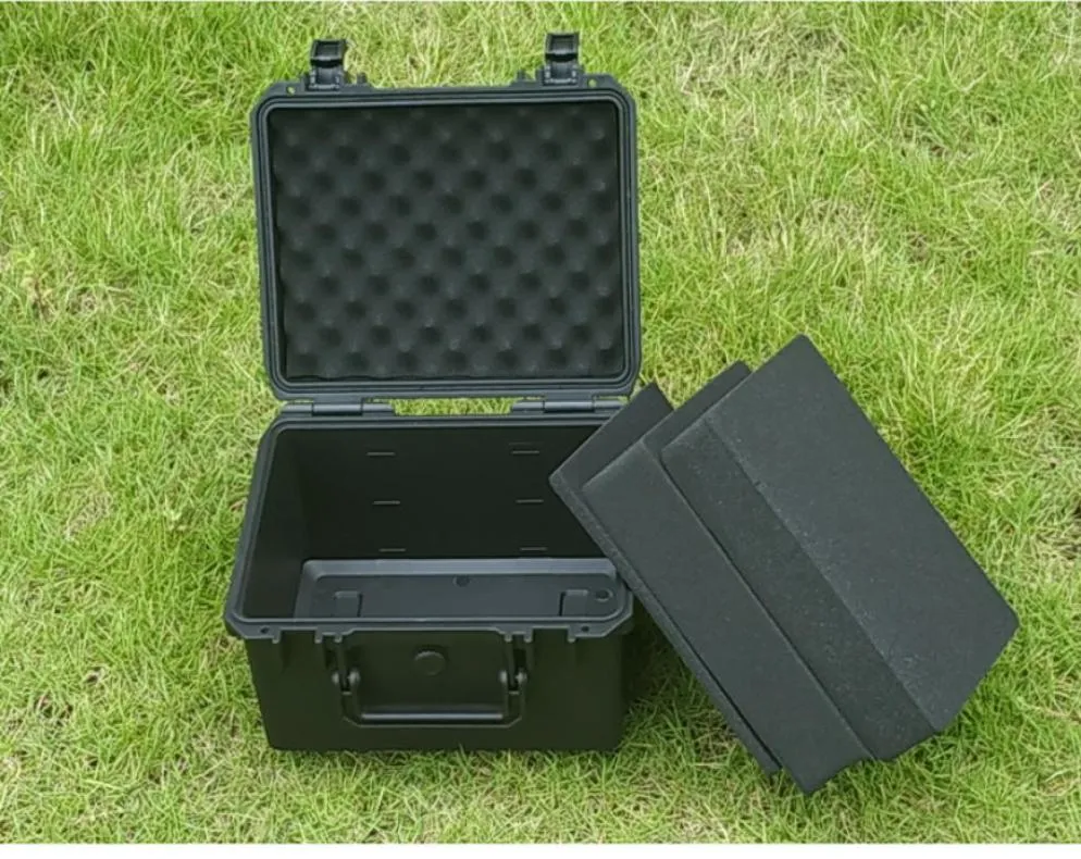 Verktygslåda 275x235x166mm instrumentplast förseglad vattentät stötsäker säkerhetsutrustning Fall bärbar hård låda med skum inuti8537412