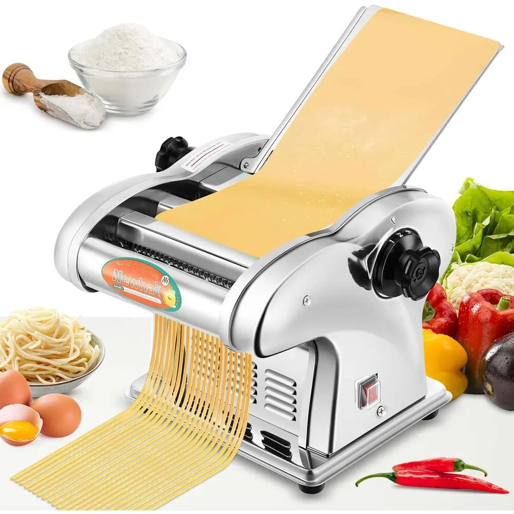 Elektrische pasta -maker -machine voor thuisgebruik - roestvrijstalen deegroller met 2,5 mm spaghetti, 4 mm brede noedel en 9 mm fettuccine Cutter - 110V US Spanning