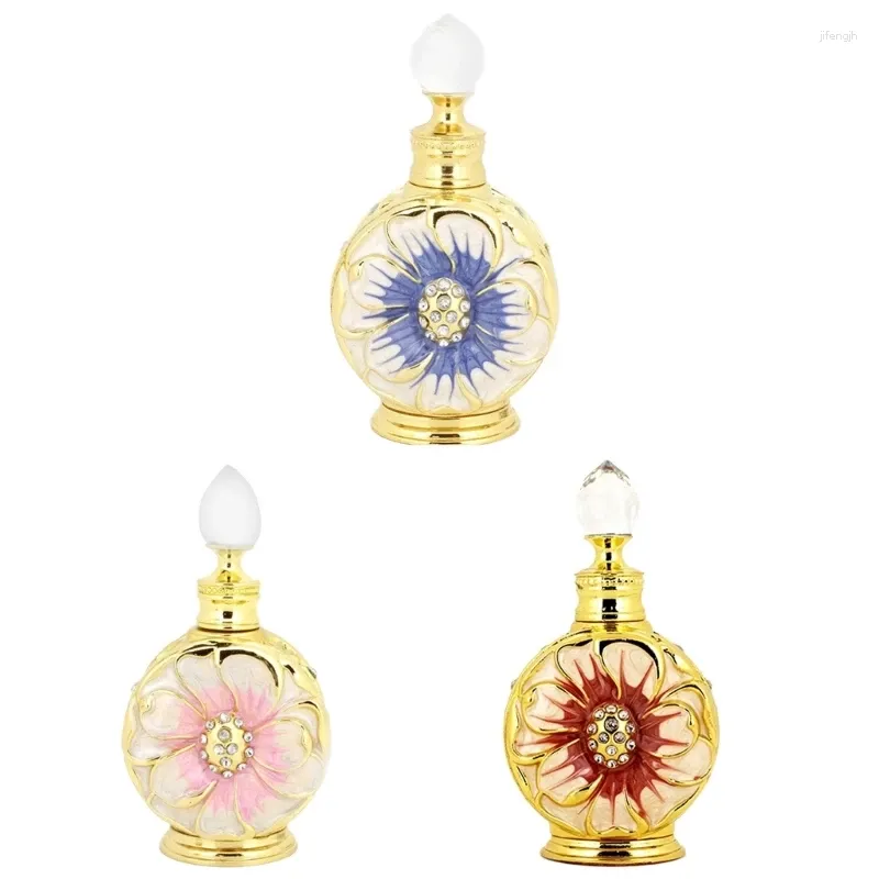 Bouteilles de rangement 12 ml Perfumes bouteille vintage vide récipient en métal Fleur en relief pots de rechargement artificiels rechargeables