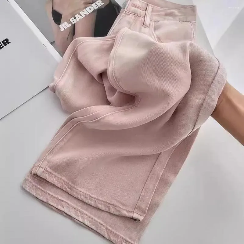 Jeans femminile seta di ghiaccio rosa estate sottile di grandi dimensioni pantaloni larghi larghi alla moda ad alta vita in forma slim fit denim dritta s-4xl