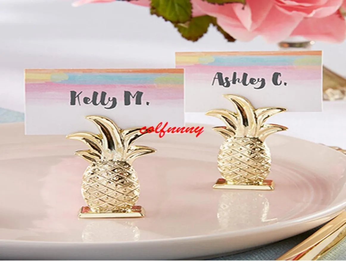 100pcs Mini Gold Gold Pineapple Table Place Holder Número do número do menu Stand para Wedding Favor Party Event Party Decoration F0514023584468