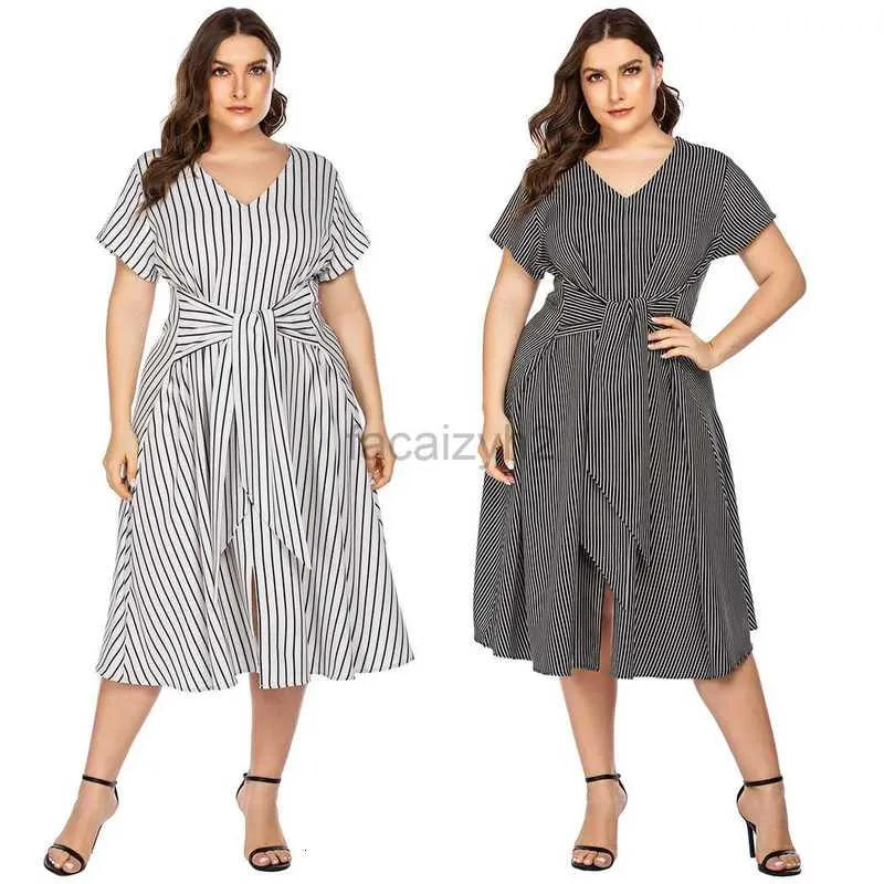 Basic Casual Dresses Designer Jurk Spring/Summer grote damesjurk lange rok zonneschijn linnen streep print casual die op grote maat jurk