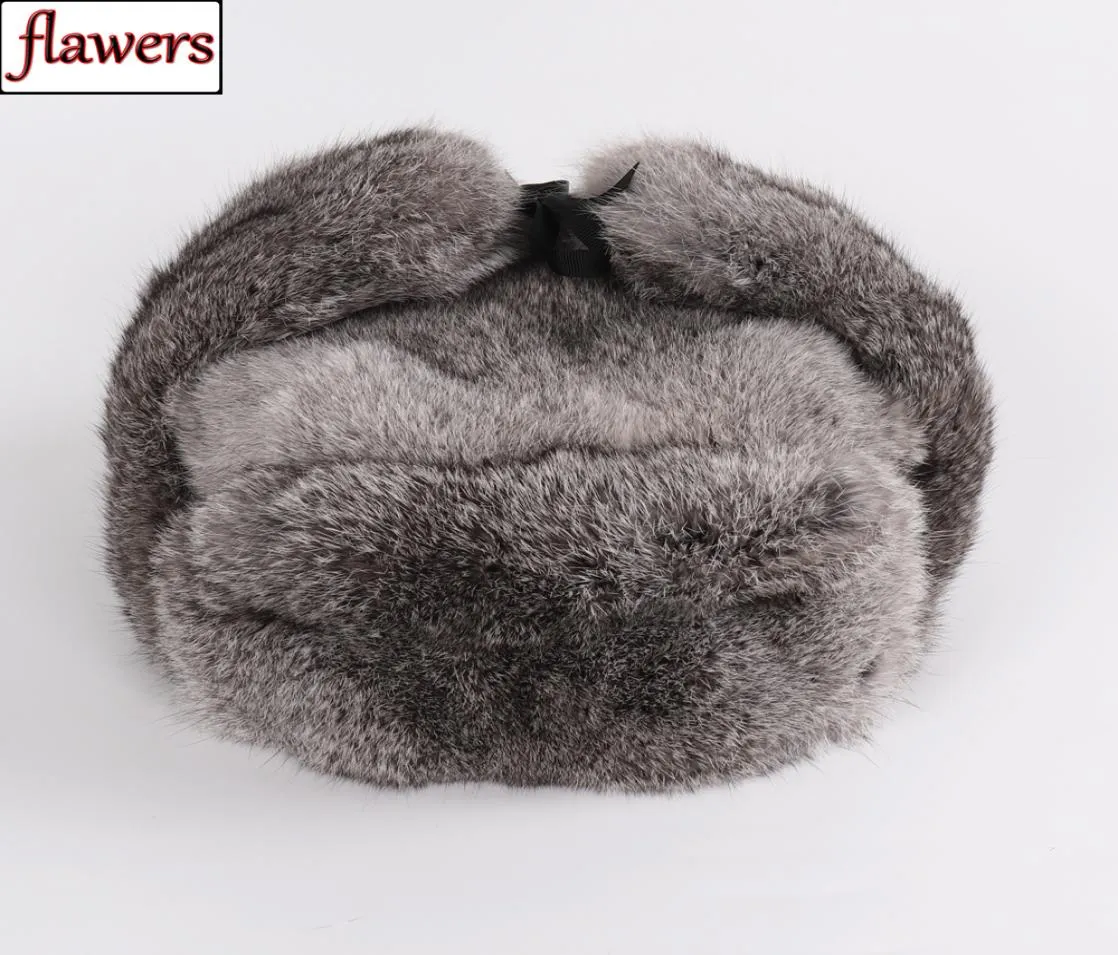 NUOVO UNISEX inverno russo Unisex reale Cappello da bombardiere in pelliccia di coniglio caldo 100 cappelli di pelliccia di coniglio naturale maschio Pelt genuino Cappuccio di pelliccia di coniglio 25210806