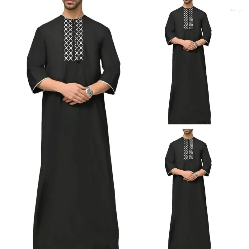 Ethnic Clothing Man Kaftan Robe Muslims Long Shirt Thobe Loose Casual Middle Sleeve