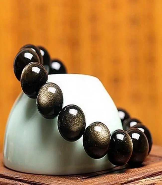 Natuurlijke Jade Obsidian Bead Bracelet Echte Crystal Gold Meteorite Men and Women Evil Spirits Safe Jade Bracelet4466365