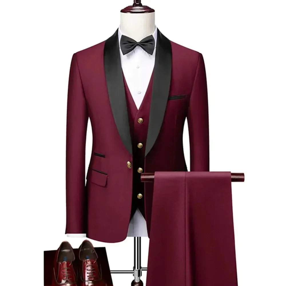 Completo Uomo Elegante 3 Pezzi A Quadri Marrone - Blazer, Gilet E Pantaloni Slim, Per Cerimonie E Matrimoni