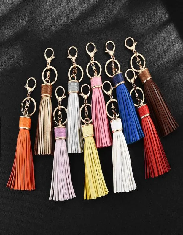 Keychains PU Leer Tassel Keychain Elegant Fashion Trendy Gold Ring Key Chain For Women Bag Car Charms Accessories6435329