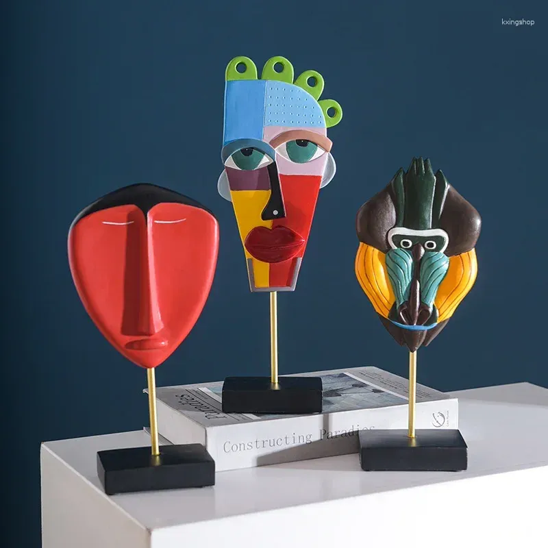 Estatuetas decorativas artes abstrato estátua facial máscara máscara de escultura criativa sala de estar artesanato caseiro ornamentos estante acessórios presentes