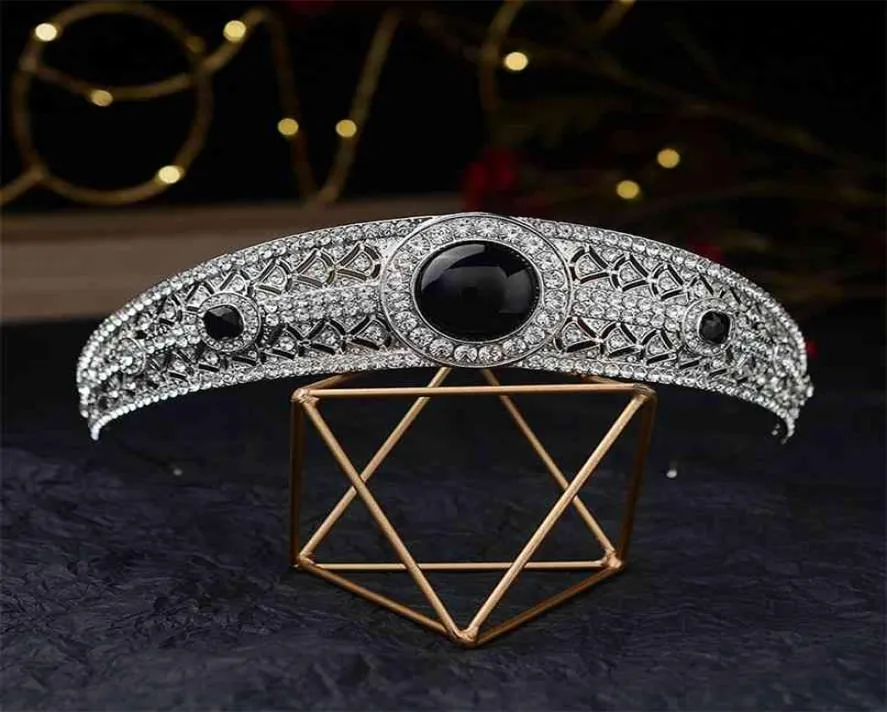 Wunderschöne schwarze Krone Tiara de Noiva Meghan Markle Hochzeit Hair Accessoires Frauen Schmuck Braut und Tiaras 2107077377000