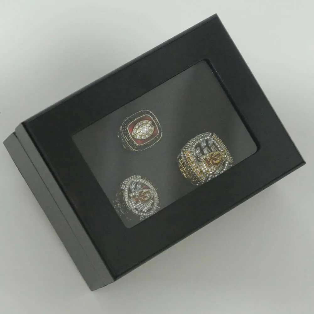 Bands Anneaux Rugby Kansas Chieftain Championship Ring Solid Black Wood Box Box de 3 pièces 1969 2019 2023