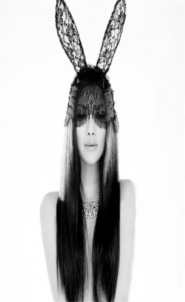 Christmas Lace Bunny Rabbit Ears Mask Sexy Veil Headband Nightclubs Masquerade Mask Halloween Costume Party Face Mask JK1909XB7590482