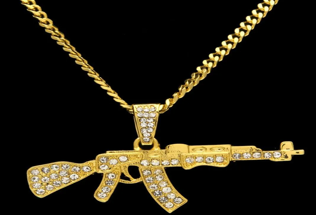 Naszyjniki wiszące z całego naszyjnika Hip Hop A K 47 Pistolet Diamond Mini Tom Gun A S G Kurfing Wiselant Super Personality Jewelry4380544