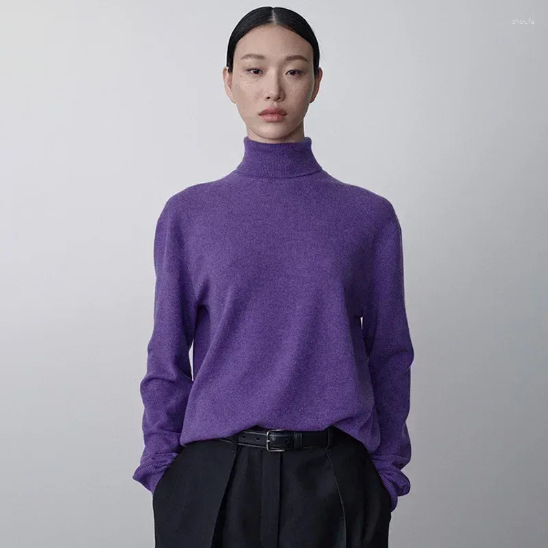 Frauenpullover 2024 Frühlings- und Herbst -Retro -Stil High Collar Fine weiche Wollpullover für Frauen