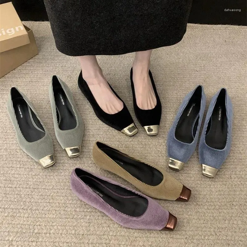 Casual Shoes Mode Cord -Flats Ballett Frauen Square Zeh Slip auf Ladungsstätten Moccasin Flat Heel Ballerinas Ladies Mujer