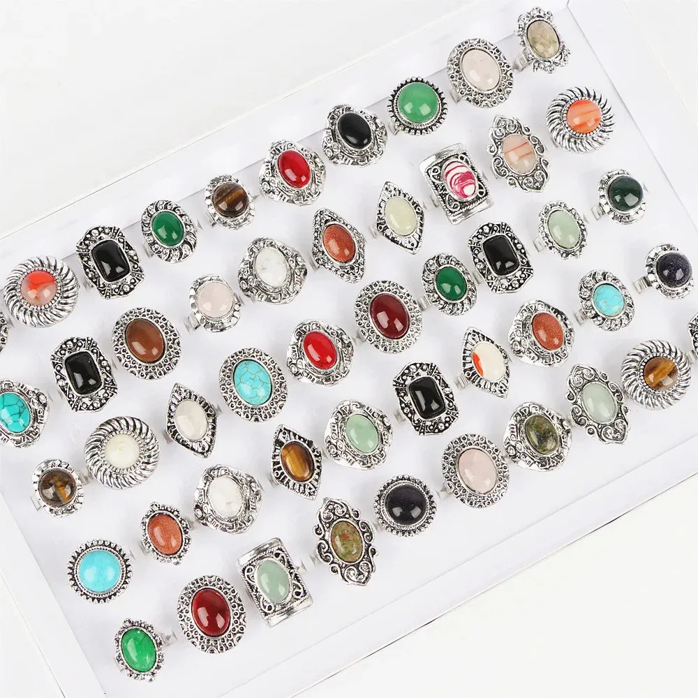 20pcs/lote vintage de luxo shinestone opala anéis de pedra para fêmeas jóias de jóias de dedos Party Gitfs Mix Style 240414