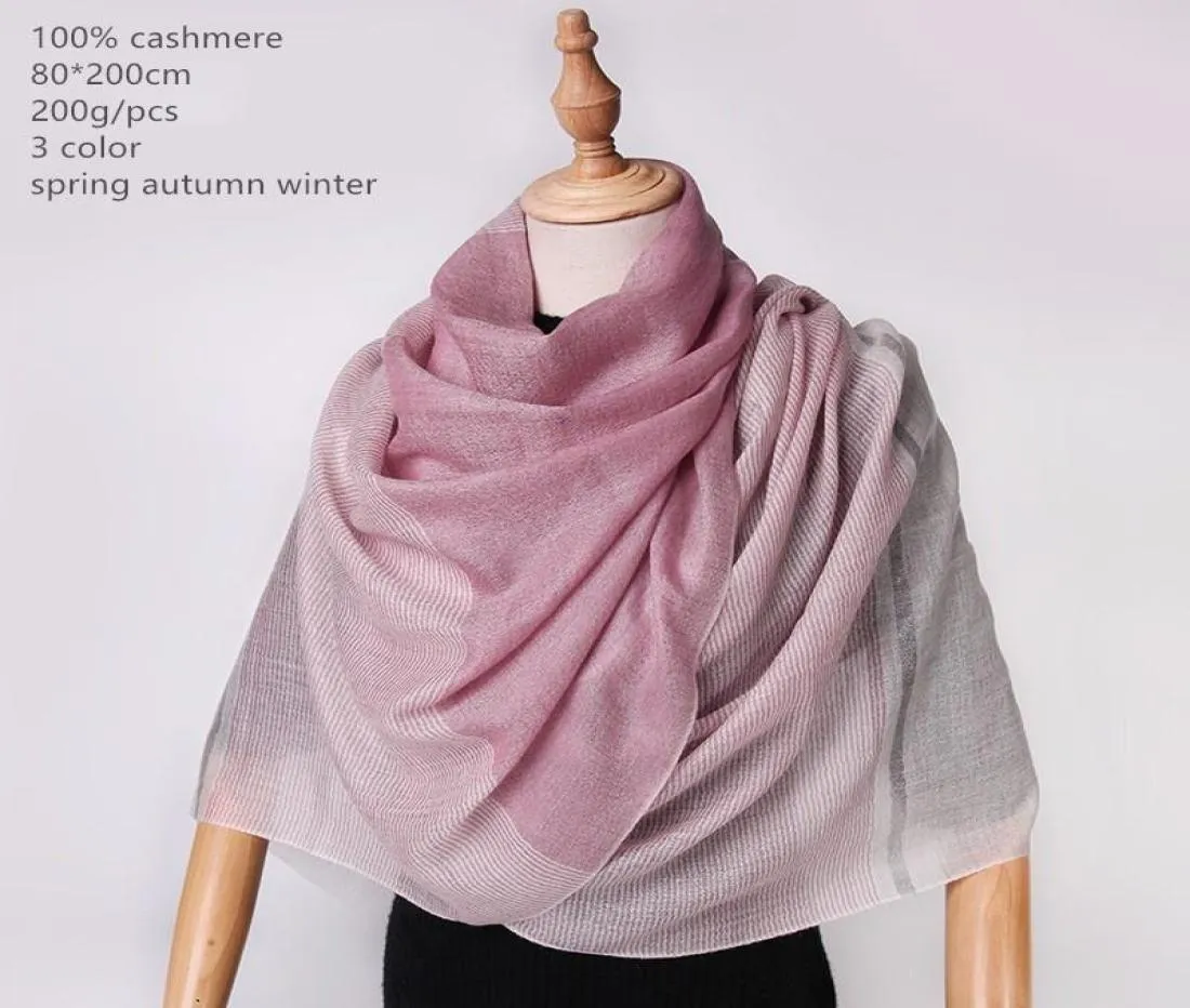 Scarves Naizaiga 100 Cashmere 80200cm Striped Yarndyed Pink Light Blue Beige Grey Women Winter Scarf SN2128962797