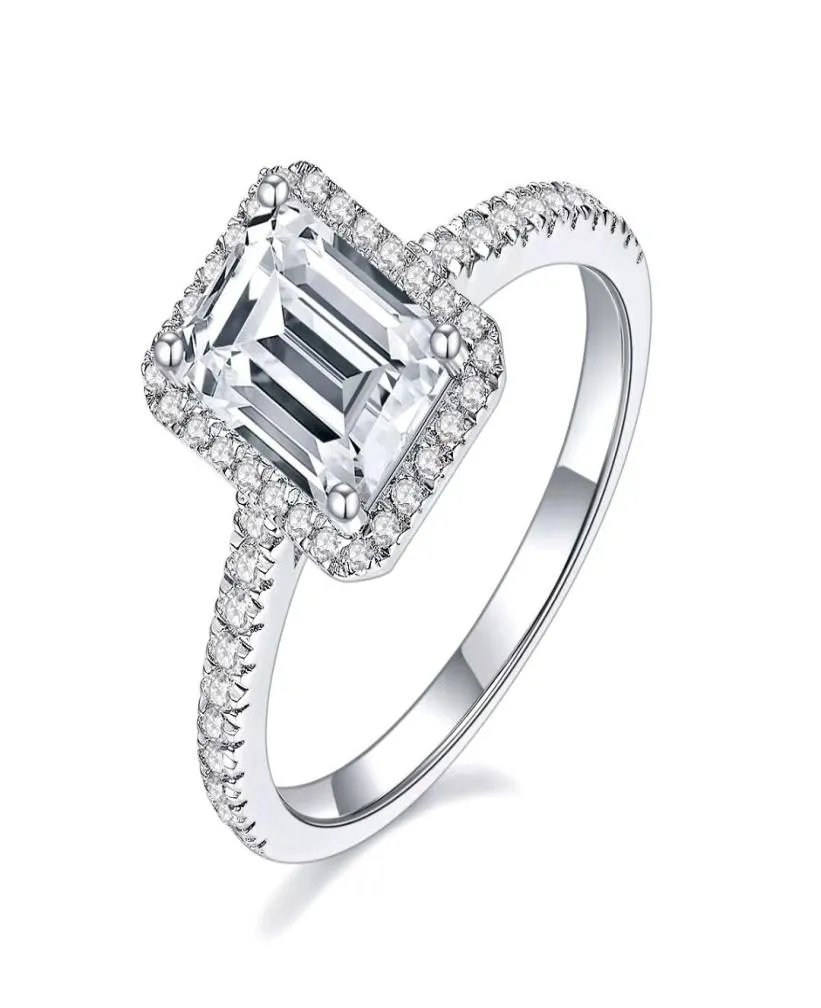 Halo smeraldo taglio Moissanite Women Enging Ring Trendy Fashion Style Moissanites Stone Ring4731104