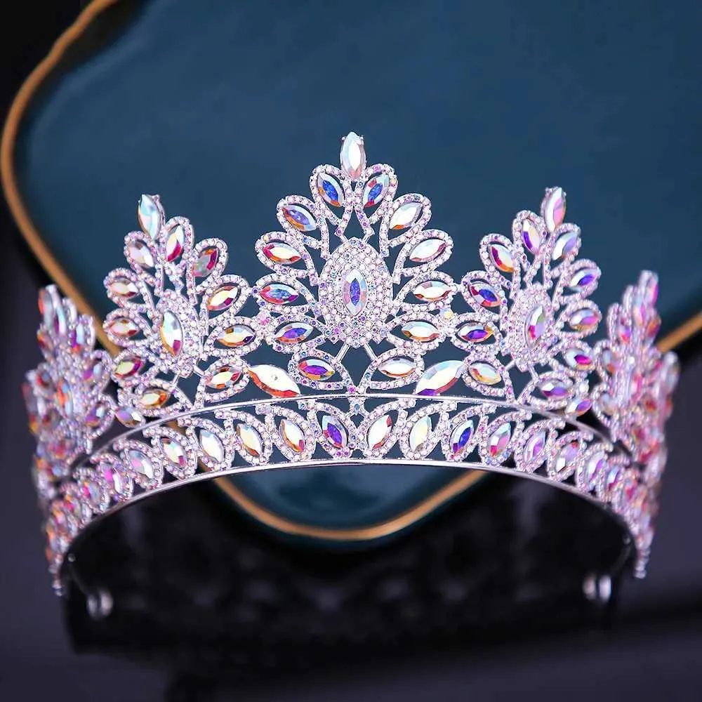 Tiaras barock brud krona big ab crystal tiara för kvinnor flickor party klänning tiara elegant drottning brud huvudkläder tillbehör