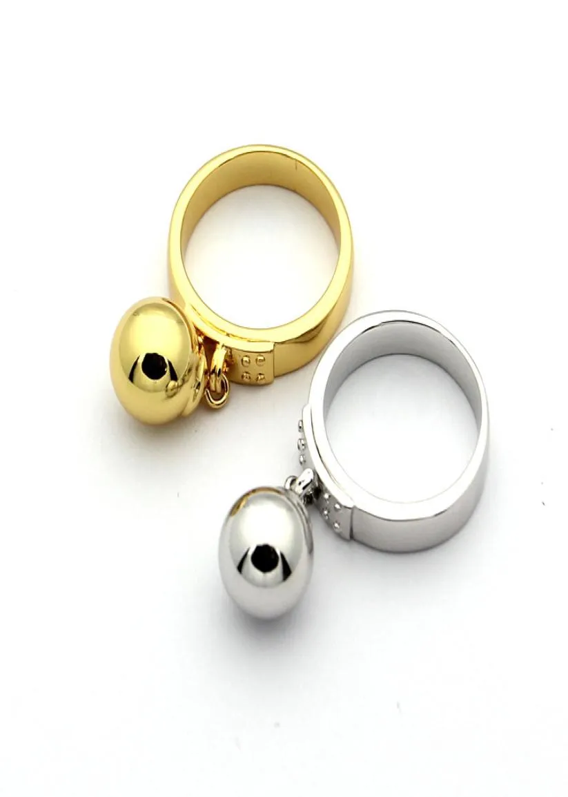 Jóias de aço de titânio por atacado de penduramento anel de contas 18k anel de bola pendurada de ouro de 18k Ring Ladies Ring1289505