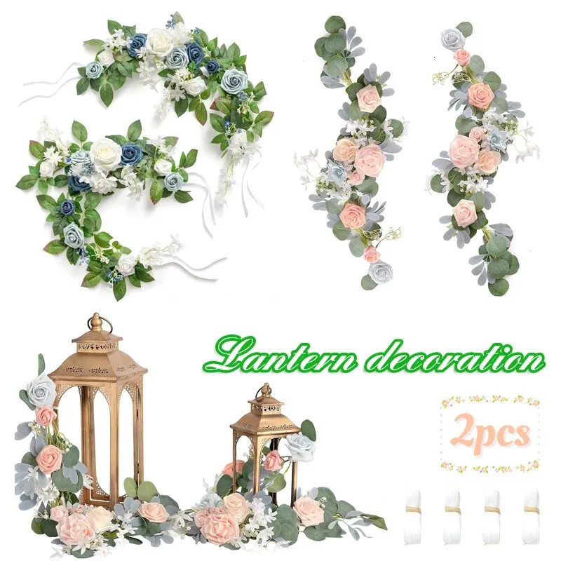 2pcs Casamento Decoração de rosa artificial Mesa de grinaldas centrais Flor da lanterna simulada Para o casamento Spring In/Outdoor Decor 240422