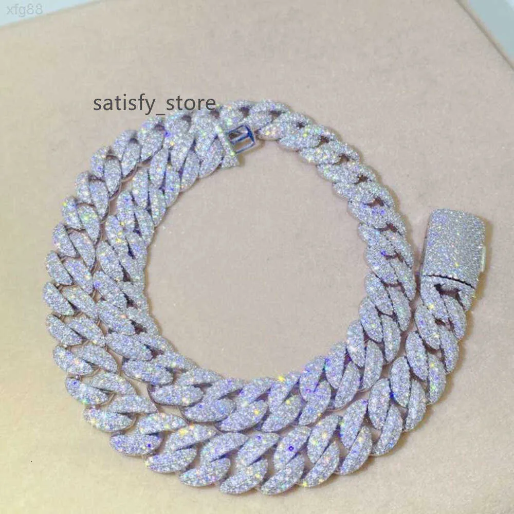 Bijoux hip hop Moisanite 12 mm S925 Sterling Silver VVS Baguette Lab Diamond Miami Cuban Link Chain