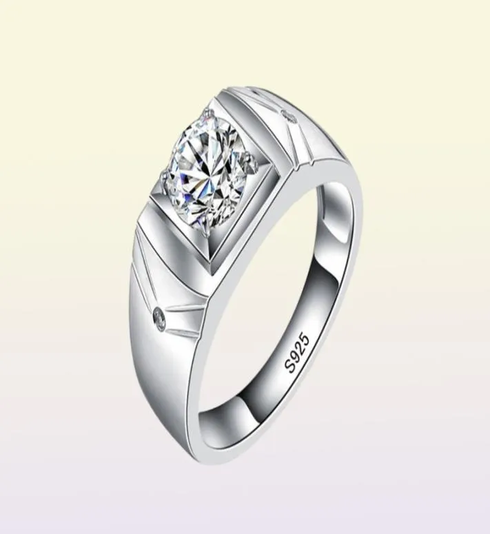 Yhamni Original Real 925 Sterling Silberringe für Mann Männer Hochzeit Schmuck Ring 1 Karat CZ Diamond Verlobungsring MJZ0118120551