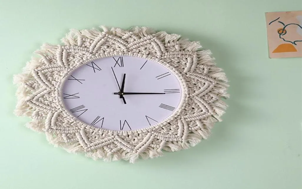 Boho Decor Creative Woven Frame Wall Clock Diy Simple Design Hanging Watch for Home Decorations Drop Clocks2151454