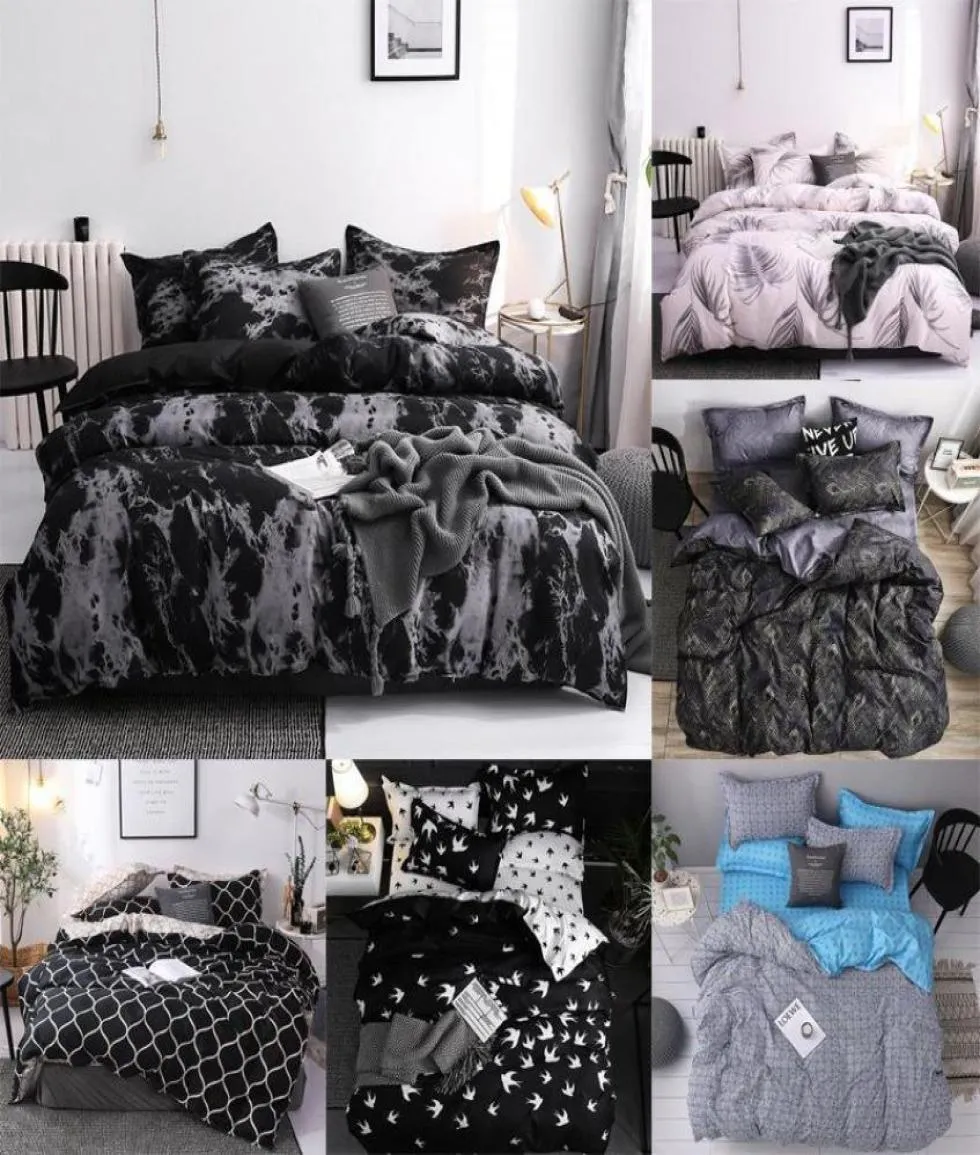 J 5 einfache Bettwäsche Quilt Deckung Kissenbezug Throce -Bettwäsche Set mit Kissengehäuse Single Double Tröster Black Duvet Cover LJ9357487