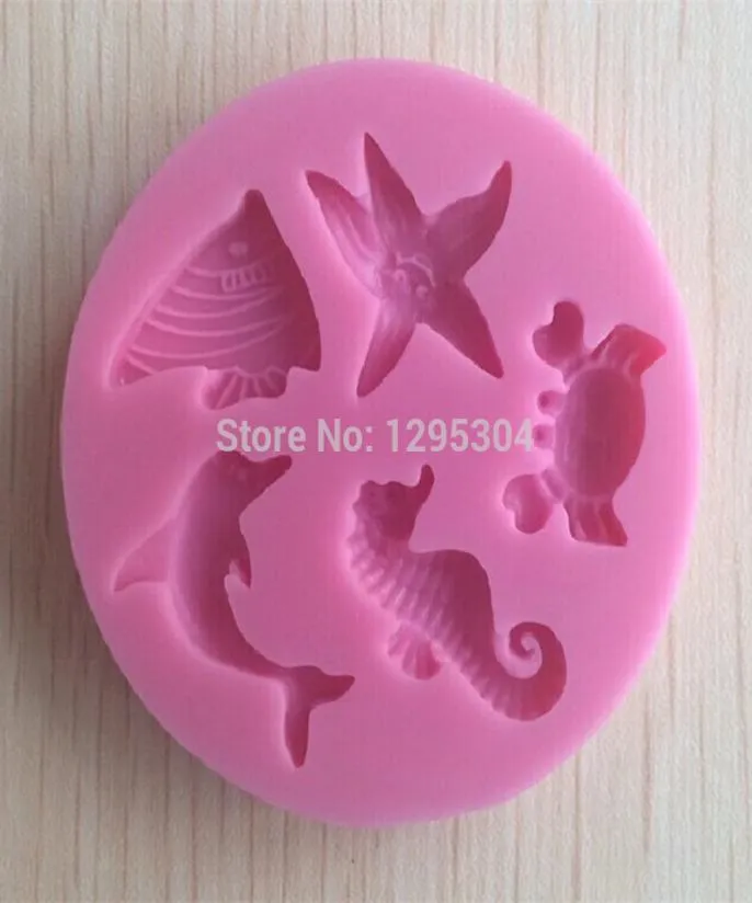 Cake Tools Whole New 1pc Sea Animal Shaped Silicone Mold Sugar Paste 3D Fondant Decoration Tools Soap Mould4673411
