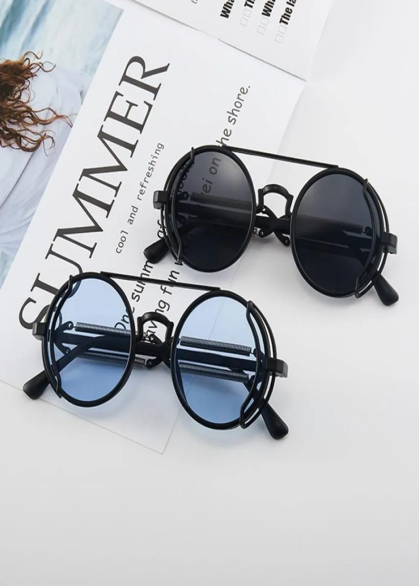 2021 unisex ronde metalen zonnebril Steampunk Men dames mode bril merk ontwerper retro vintage zonnebril UV4007230075