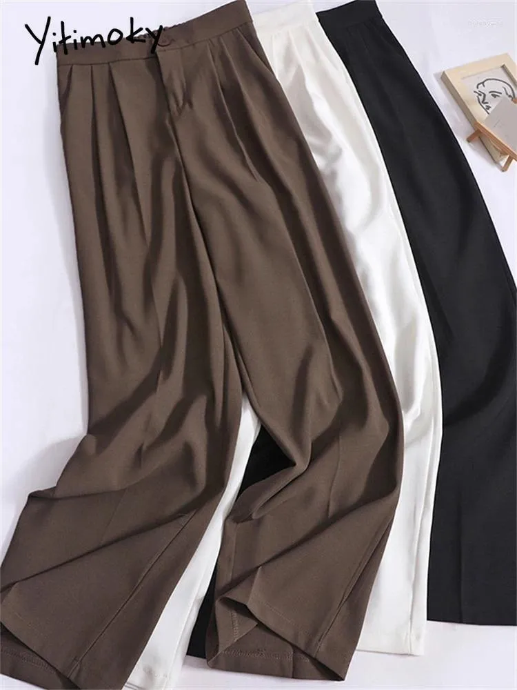 Spodnie damskie jitimoky elastyczna talia kobiety 2024 Chic Office Ladies High Talies Lose prosta, swoboda, pełna długość szerokiej nogi