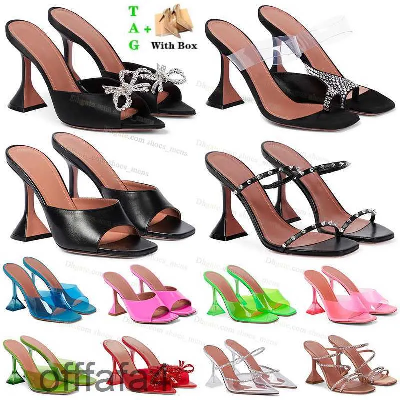Sandálias de salto alto de luxo de luxo Autêntico Amina Muaddi preto rosa Crystal Diamond Designer famoso Sandales Ladies Fashion Heel Begum sapato de verão Slipper