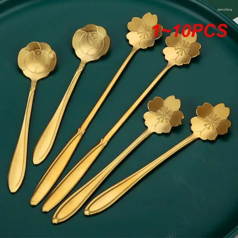 Scolle di caffè 1-10 % cucchiaio di fiori Set piccolo cucchiaino da cucchiaino carino dessert in acciaio inossidabile inossidabile in oro d'argento per