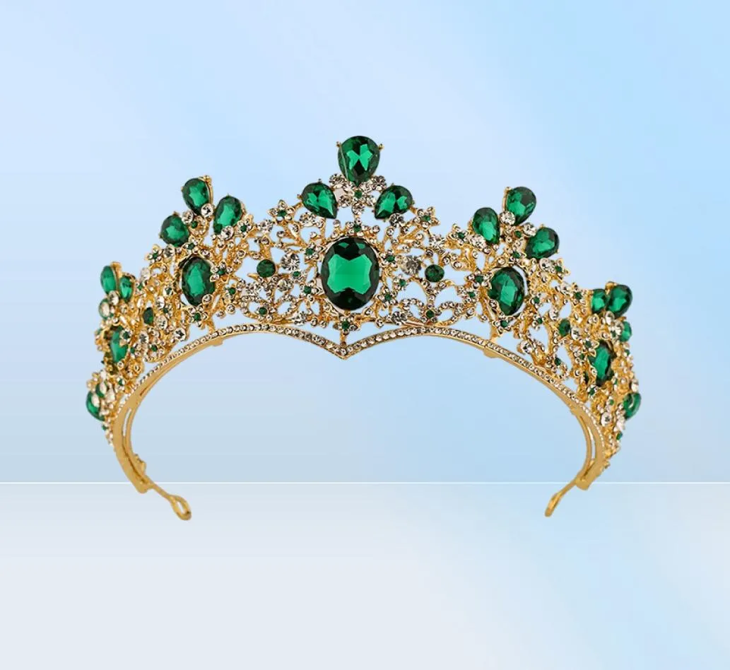 Nuevas joyas para el cabello para mujeres Tiaras verdes barroca Coronas de oro Tiara Cristal Rhinestones Diadem Wedding Hair Accesorios5750329