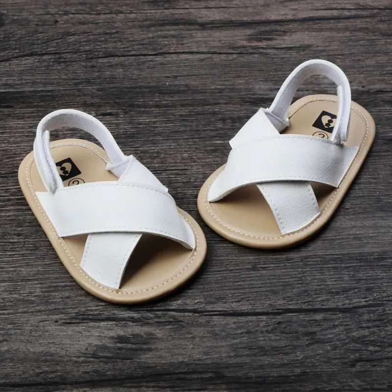 Sandalen Sommerbaby Schuhe Mädchen Sandalen weiche Sohlen Nicht-Slip-Schieberegler Solid Wanderschuhe für Neugeborene und kleine Kinder im Alter von 0 bis 18 Monaten L240429