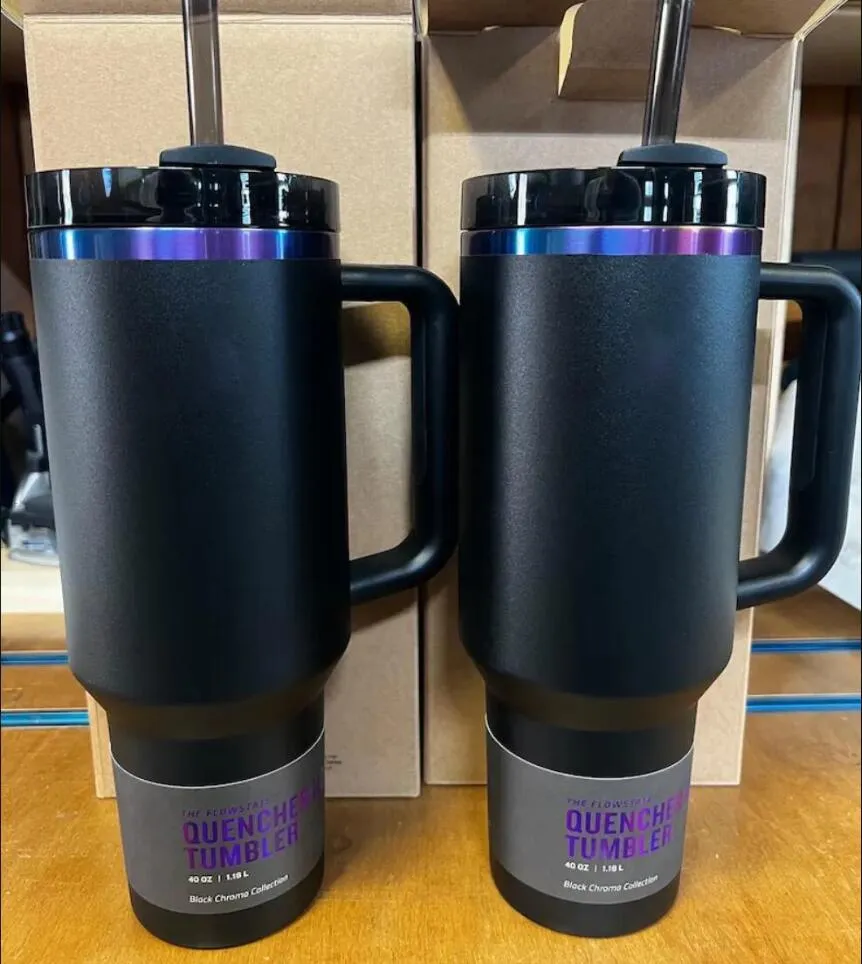 Yeni 40oz Siyah Krom Çikolata Altın Pembe Macera Squencher H2.0 Tumblers Bardakları Yalıtımlı Paslanmaz Çelik Araç Kupaları Sap ve Pipe Su Şişesi 0305