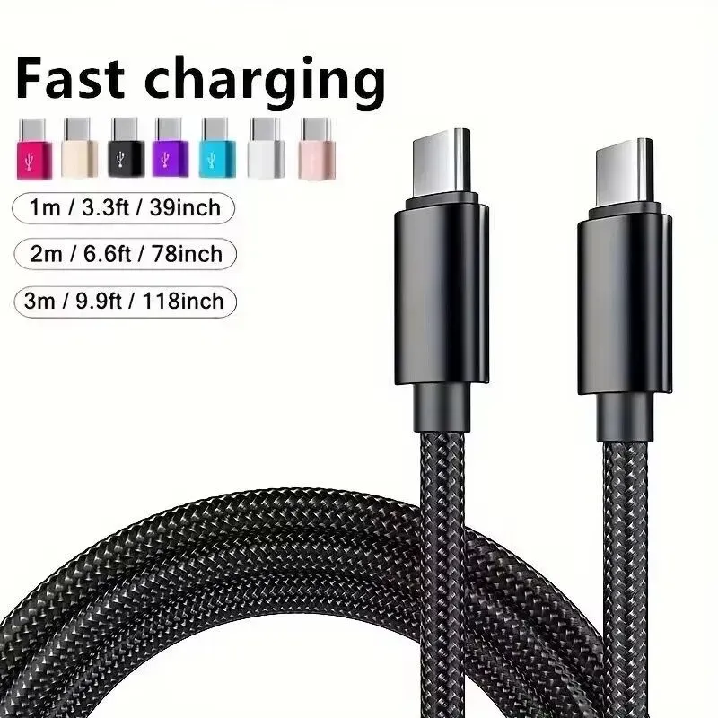 60W tissu nylon tressé FACT FACT C TO C Cable Câble rapide Type C Cordon de câble USB-C pour Samsung Galaxy S23 S24 Utral Xiaomi Android Phone