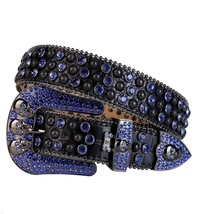 Cowboy Men Black cloudded ceinture amovible Big Big Skull Belt Buckle Sapphire Cowgirl Bling Bling Rhintone Belt for Jeans Factory Wholale6176304