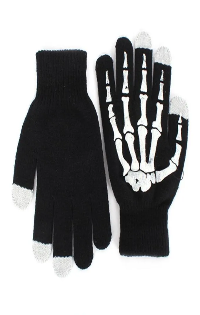 Fashionwinter Full Finger Unisexe Glants squelettes en tricot Écran tactile de l'os fantôme 5581066