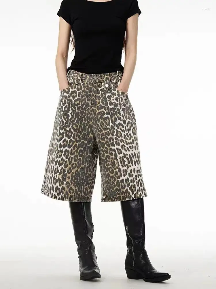 Dames shorts Houzhou y2k Vintage Leopard Jorts Japanse 2000s Style Jeans Korean Fashion Woman Oversized Denim Pants Streetwear Summer