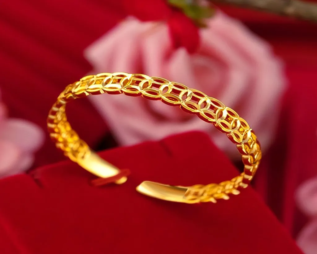 24 kt brazalete de oro brazaletes de moda de la mujer regalo de boda de cumpleaños simple pushpull7342461