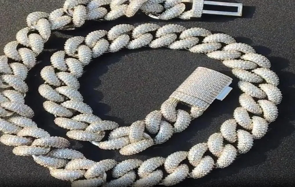 Cadena de enlace cubano de diamante completo masculina de oro con cadenas de collar Hip Hop Jewelry 14 mm 3d Moda espesa Collar pesado Bracelet2346190
