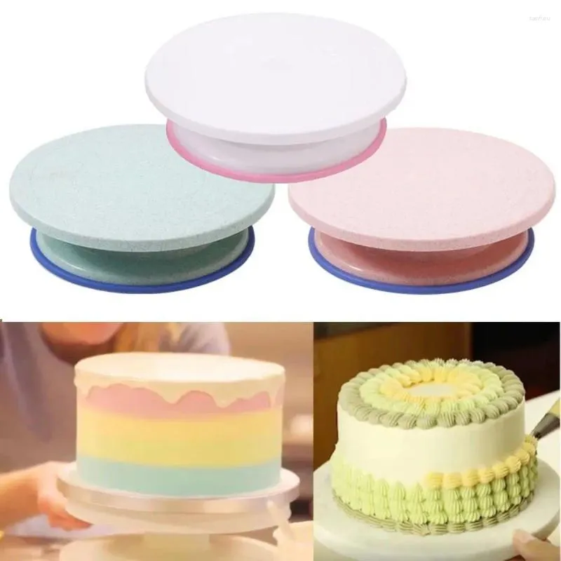 Bakeware Tools Plastic Cake Tjourntable Plate Diy Mögel Stabil roterande dekorationsbord med kupol anti-glidremsa rund stativ