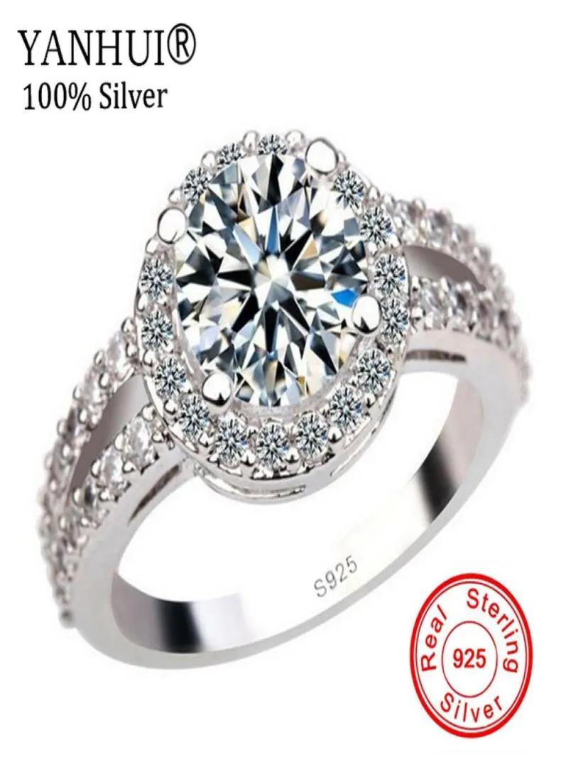 Yanhui 100 925 anel de noivado de prata puro S925 Carimbo 2 quilates CZ diamant anéis de casamento para mulheres tamanho 4 5 6 7 8 9 10 11 YR091 Y183255551
