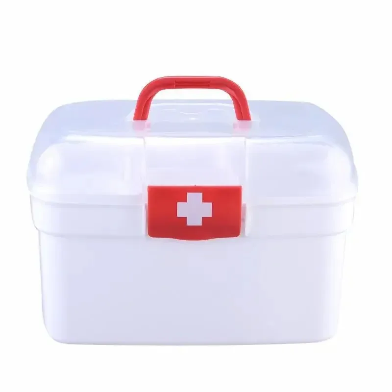 First Aid Case Bins Portable Medicine Storage Box Multipurpose Removable Tray Emergency Box Household Double Layer for Sewing