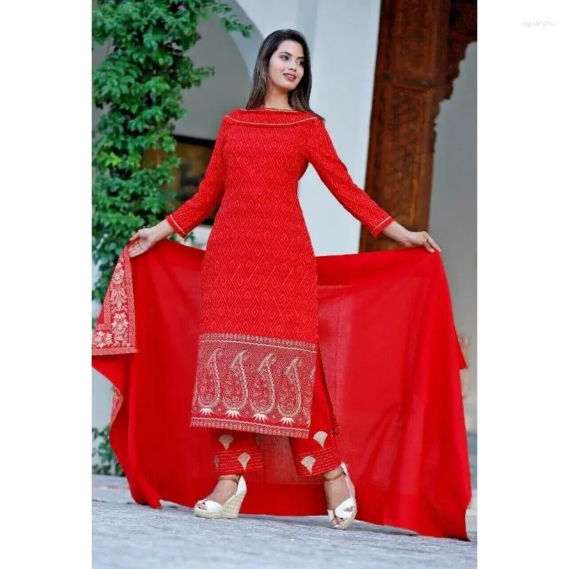 Vêtements ethniques Pakistanais Salwaar Kameez Femmes Kurti Palazzo Dupatta Set